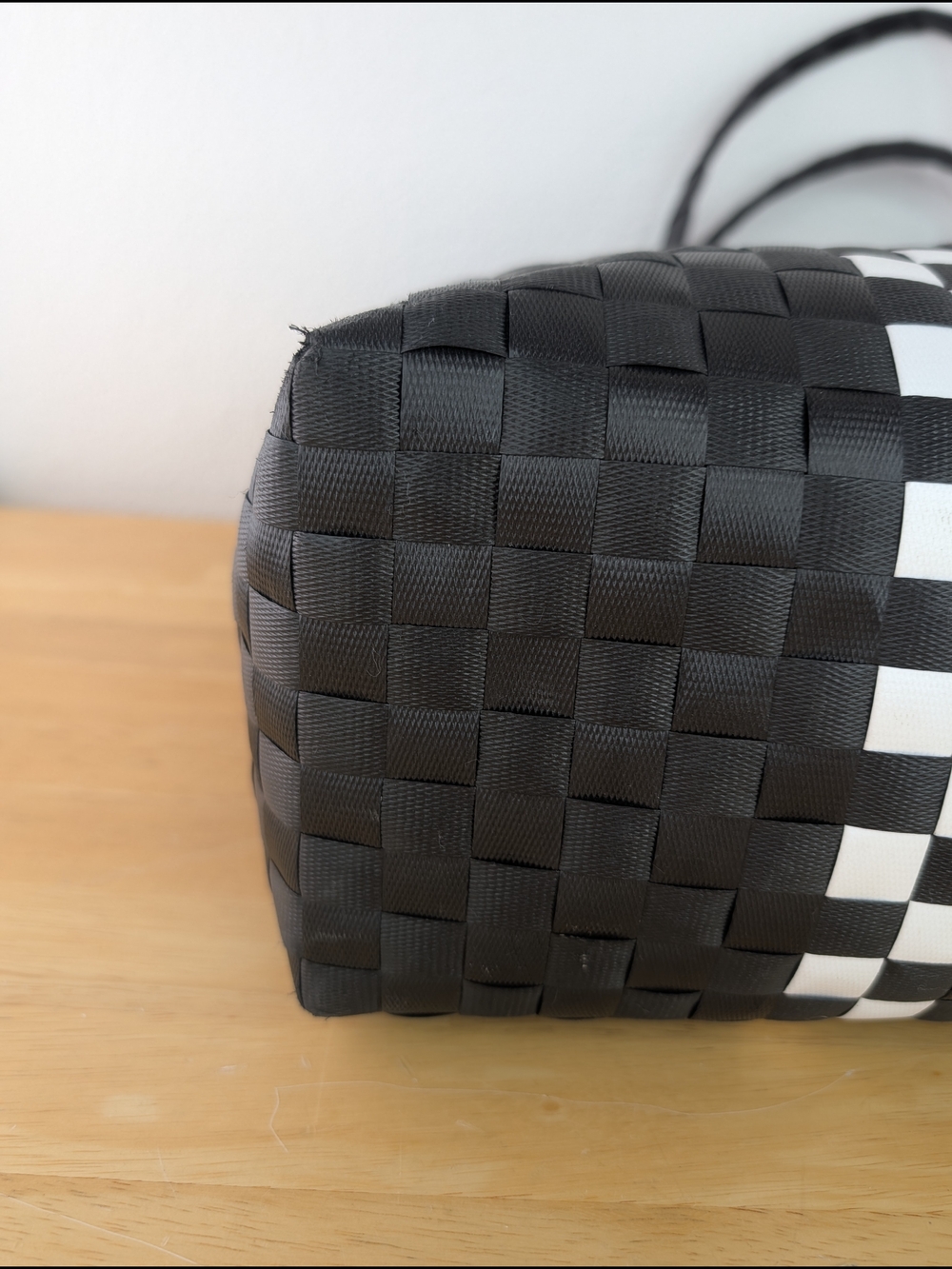 Kate Spade Black White Checker Stripe Basket Weave Woven Tote Bag Beach Shopping - Picture 11 of 16